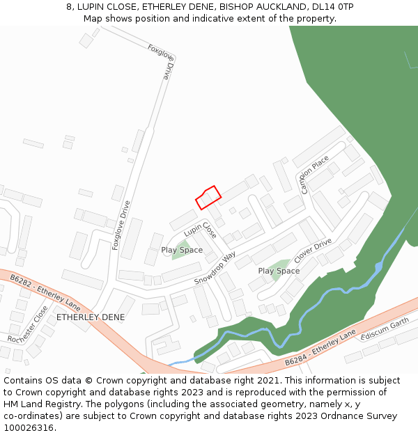 8, LUPIN CLOSE, ETHERLEY DENE, BISHOP AUCKLAND, DL14 0TP: Location map and indicative extent of plot