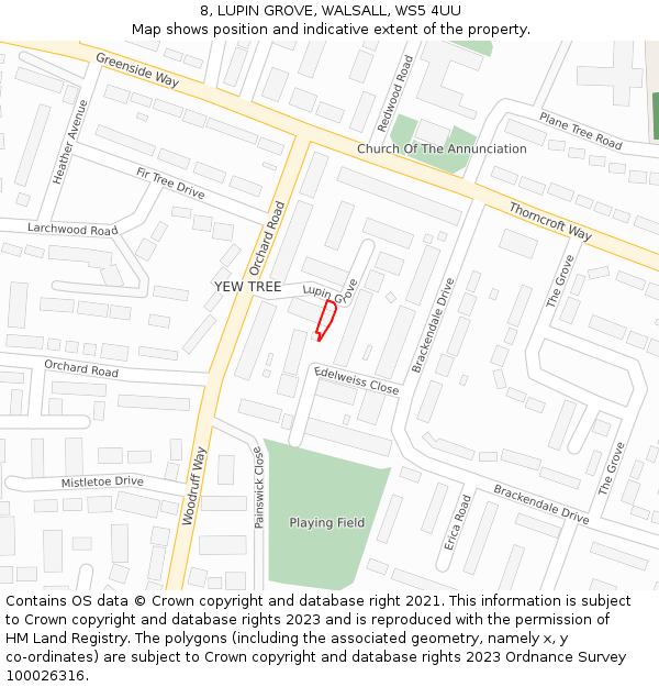 8, LUPIN GROVE, WALSALL, WS5 4UU: Location map and indicative extent of plot