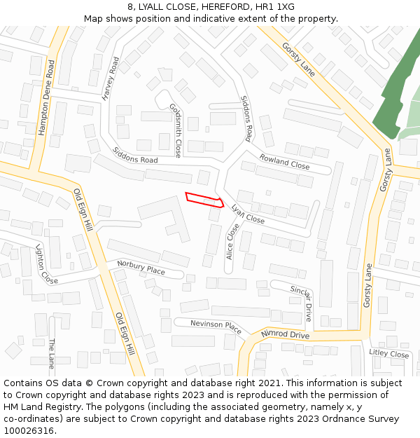 8, LYALL CLOSE, HEREFORD, HR1 1XG: Location map and indicative extent of plot