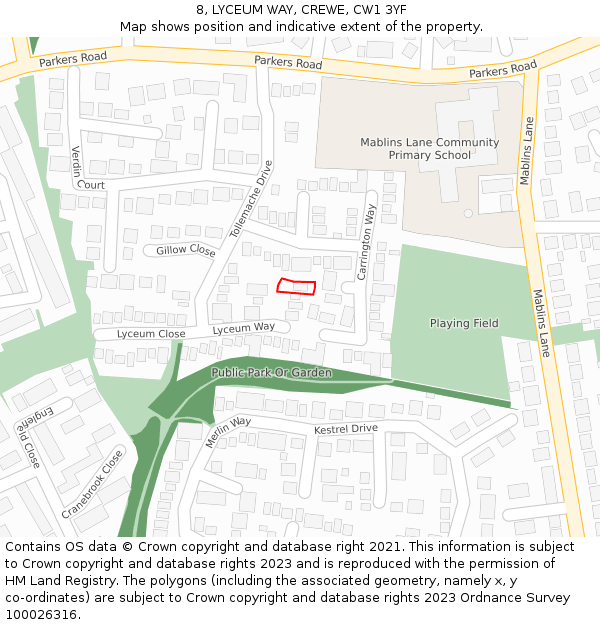 8, LYCEUM WAY, CREWE, CW1 3YF: Location map and indicative extent of plot