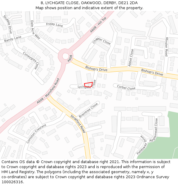 8, LYCHGATE CLOSE, OAKWOOD, DERBY, DE21 2DA: Location map and indicative extent of plot