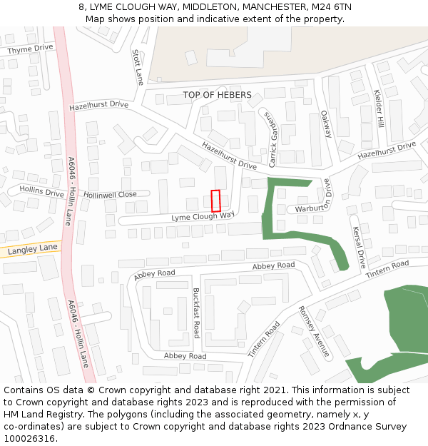 8, LYME CLOUGH WAY, MIDDLETON, MANCHESTER, M24 6TN: Location map and indicative extent of plot