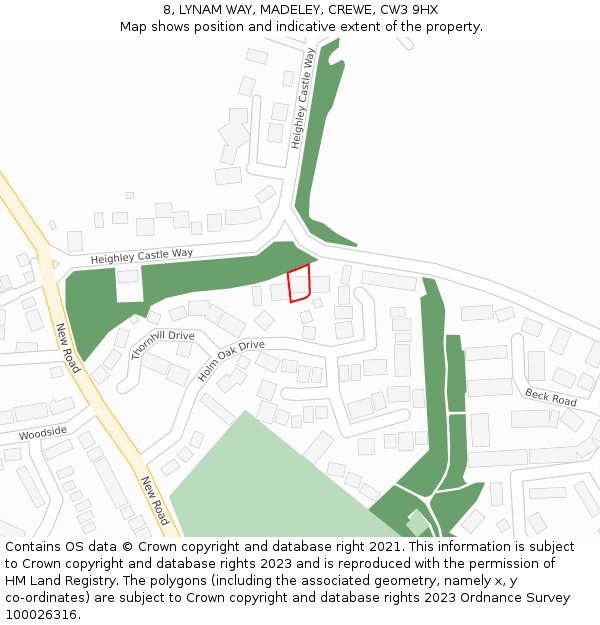 8, LYNAM WAY, MADELEY, CREWE, CW3 9HX: Location map and indicative extent of plot