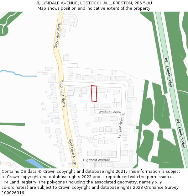 8, LYNDALE AVENUE, LOSTOCK HALL, PRESTON, PR5 5UU: Location map and indicative extent of plot