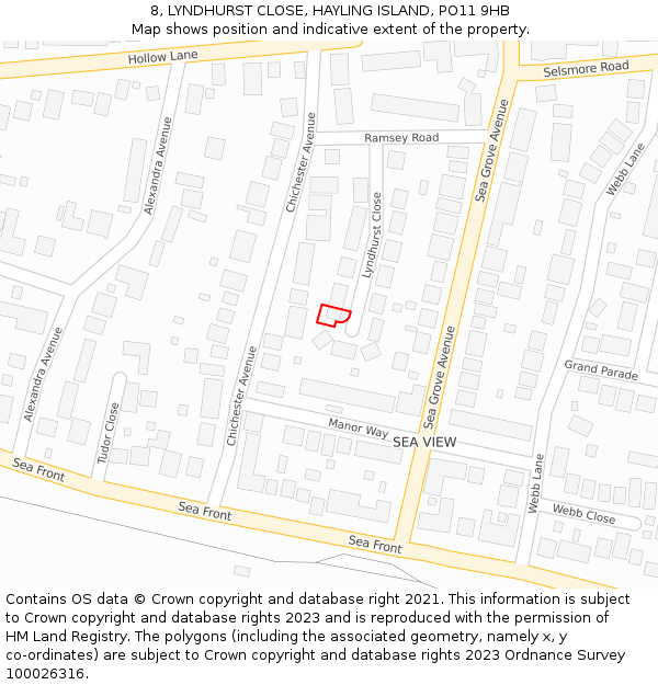 8, LYNDHURST CLOSE, HAYLING ISLAND, PO11 9HB: Location map and indicative extent of plot