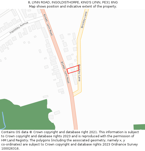 8, LYNN ROAD, INGOLDISTHORPE, KING'S LYNN, PE31 6NG: Location map and indicative extent of plot