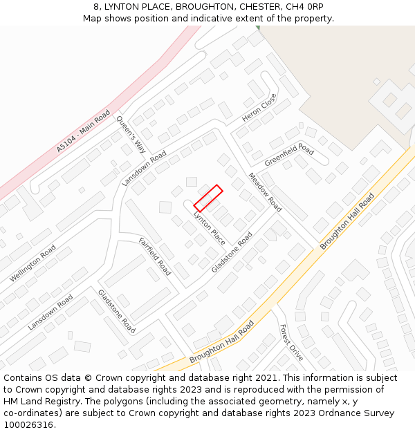 8, LYNTON PLACE, BROUGHTON, CHESTER, CH4 0RP: Location map and indicative extent of plot