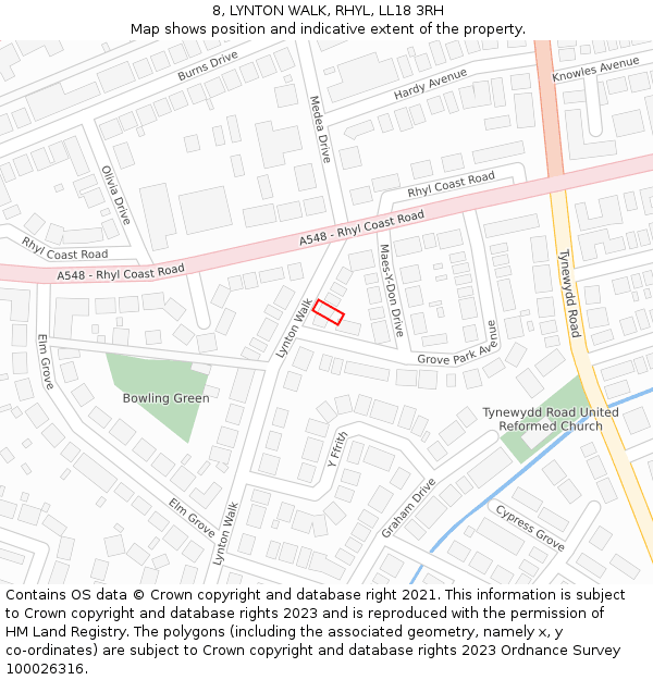 8, LYNTON WALK, RHYL, LL18 3RH: Location map and indicative extent of plot