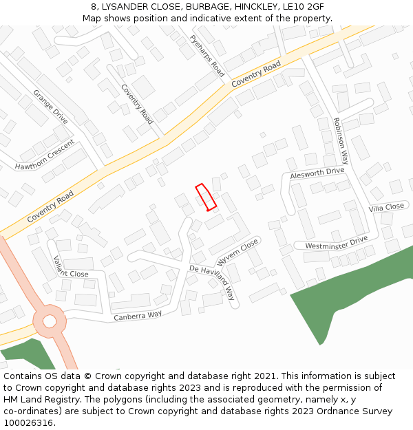 8, LYSANDER CLOSE, BURBAGE, HINCKLEY, LE10 2GF: Location map and indicative extent of plot