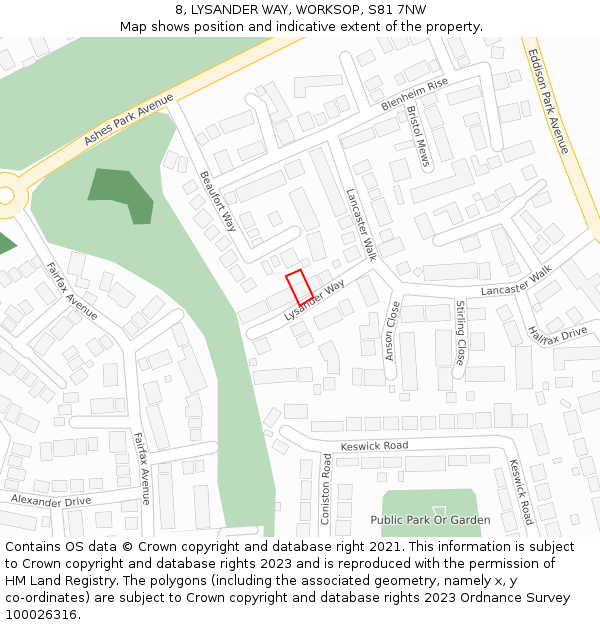 8, LYSANDER WAY, WORKSOP, S81 7NW: Location map and indicative extent of plot