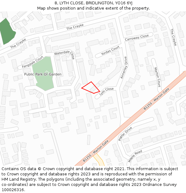 8, LYTH CLOSE, BRIDLINGTON, YO16 6YJ: Location map and indicative extent of plot