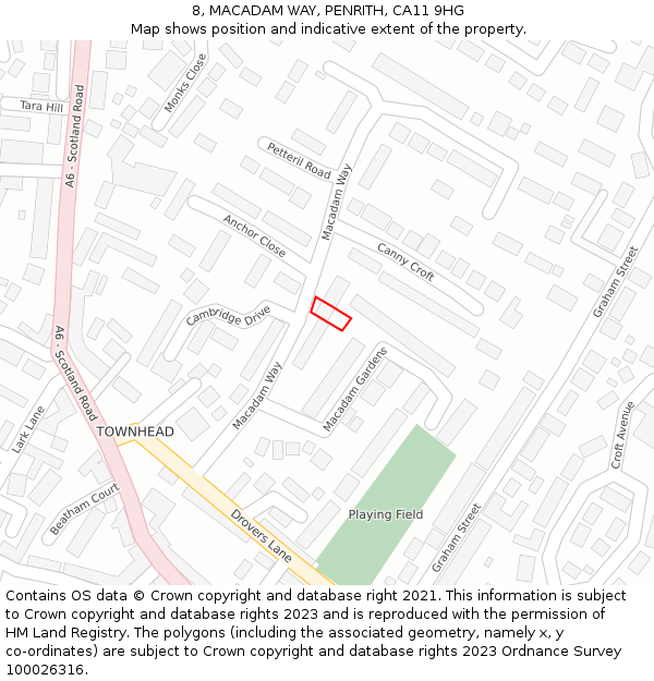 8, MACADAM WAY, PENRITH, CA11 9HG: Location map and indicative extent of plot