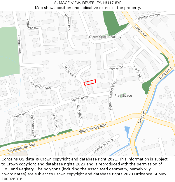 8, MACE VIEW, BEVERLEY, HU17 8YP: Location map and indicative extent of plot