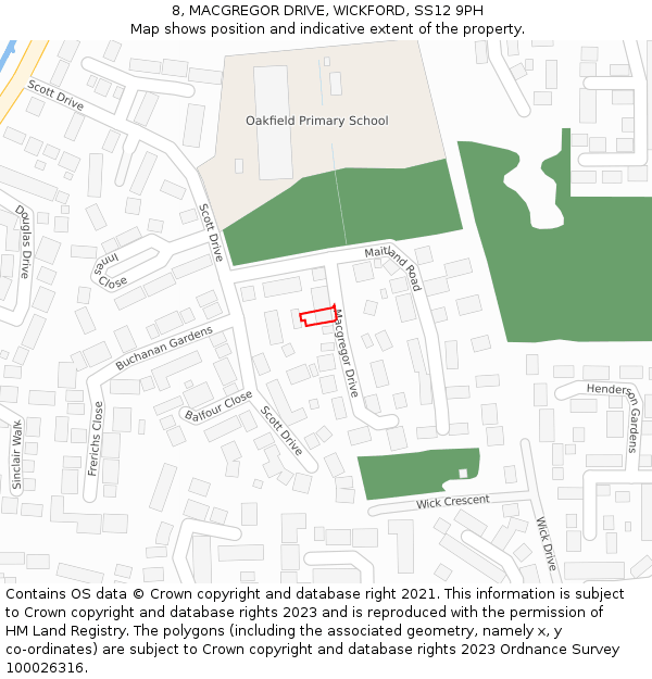 8, MACGREGOR DRIVE, WICKFORD, SS12 9PH: Location map and indicative extent of plot