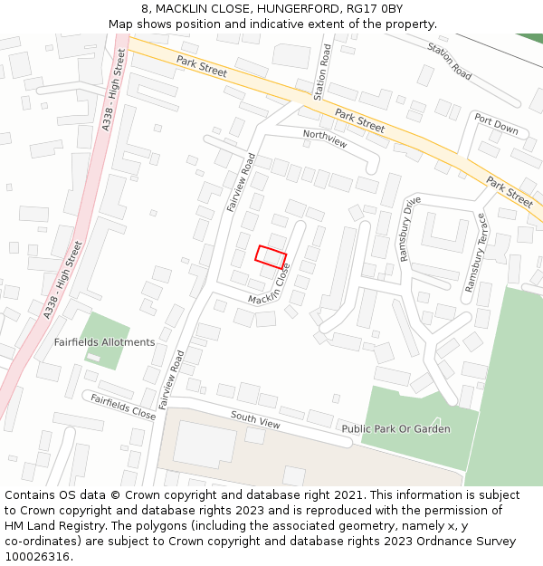 8, MACKLIN CLOSE, HUNGERFORD, RG17 0BY: Location map and indicative extent of plot