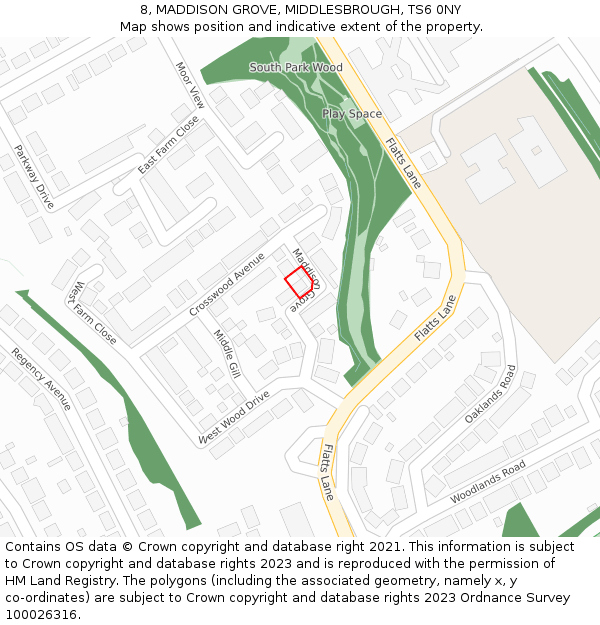 8, MADDISON GROVE, MIDDLESBROUGH, TS6 0NY: Location map and indicative extent of plot