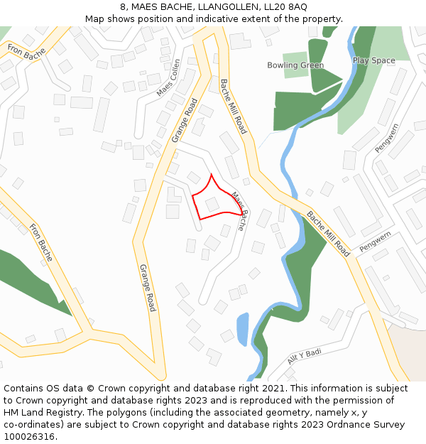 8, MAES BACHE, LLANGOLLEN, LL20 8AQ: Location map and indicative extent of plot