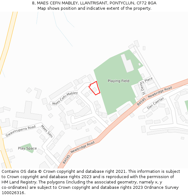 8, MAES CEFN MABLEY, LLANTRISANT, PONTYCLUN, CF72 8GA: Location map and indicative extent of plot