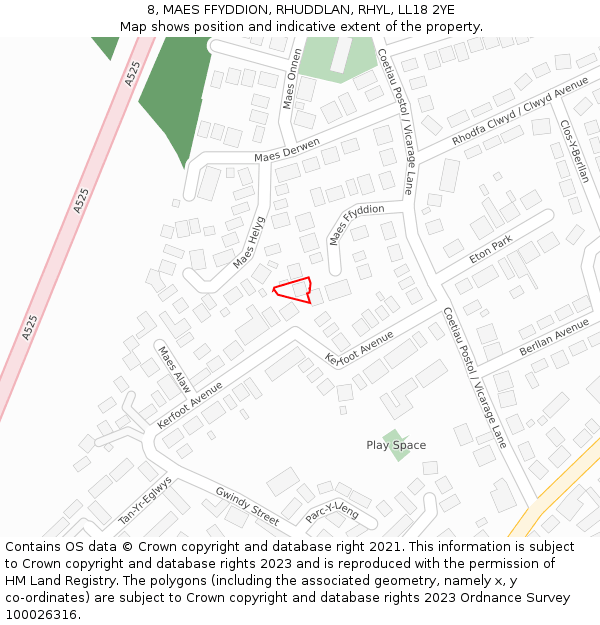 8, MAES FFYDDION, RHUDDLAN, RHYL, LL18 2YE: Location map and indicative extent of plot