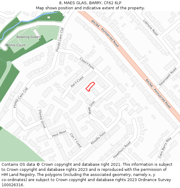 8, MAES GLAS, BARRY, CF62 6LP: Location map and indicative extent of plot