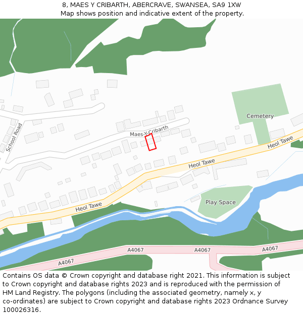 8, MAES Y CRIBARTH, ABERCRAVE, SWANSEA, SA9 1XW: Location map and indicative extent of plot