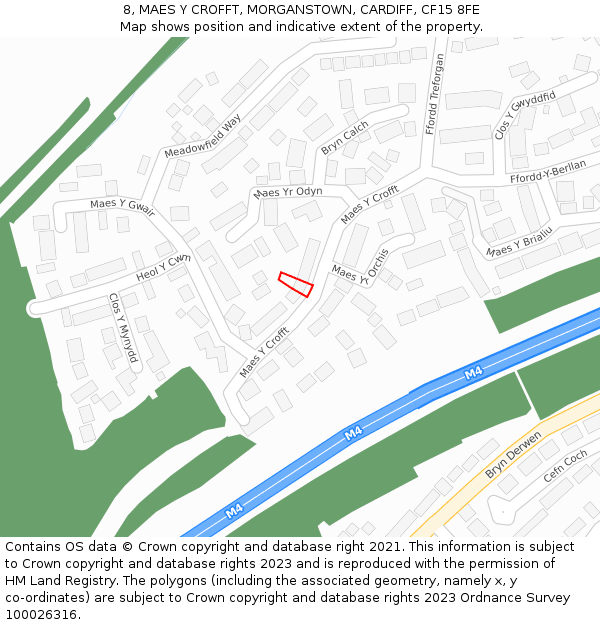 8, MAES Y CROFFT, MORGANSTOWN, CARDIFF, CF15 8FE: Location map and indicative extent of plot