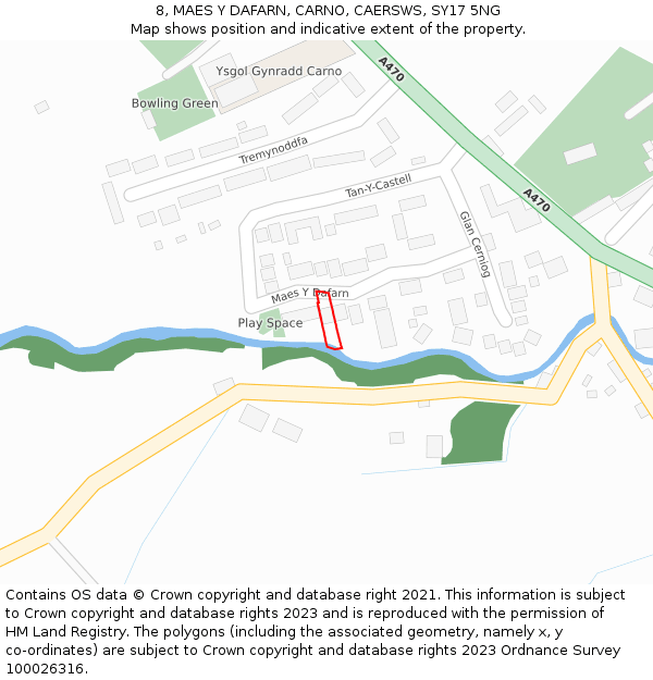 8, MAES Y DAFARN, CARNO, CAERSWS, SY17 5NG: Location map and indicative extent of plot