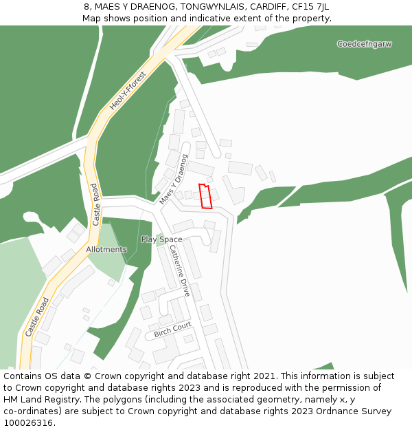 8, MAES Y DRAENOG, TONGWYNLAIS, CARDIFF, CF15 7JL: Location map and indicative extent of plot