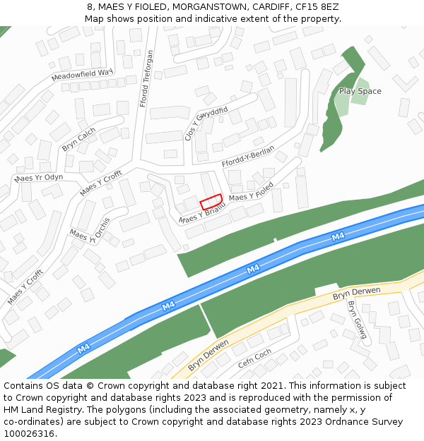 8, MAES Y FIOLED, MORGANSTOWN, CARDIFF, CF15 8EZ: Location map and indicative extent of plot