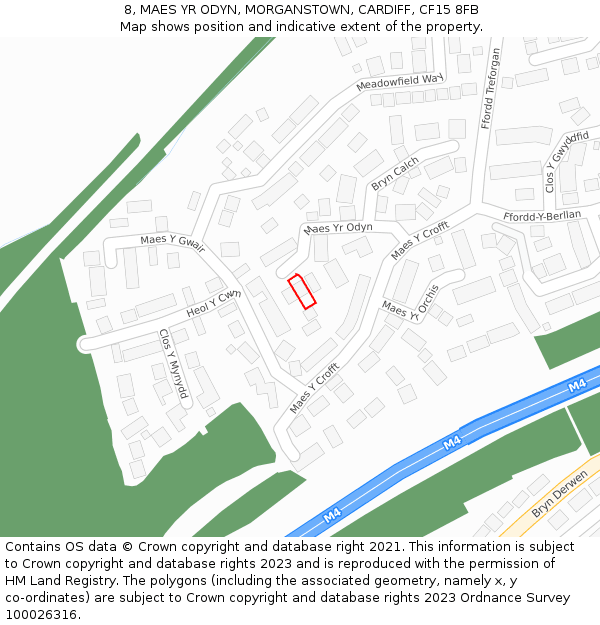 8, MAES YR ODYN, MORGANSTOWN, CARDIFF, CF15 8FB: Location map and indicative extent of plot