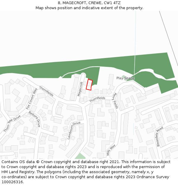 8, MAGECROFT, CREWE, CW1 4TZ: Location map and indicative extent of plot