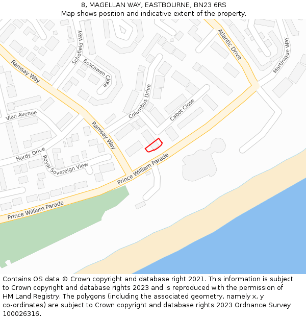 8, MAGELLAN WAY, EASTBOURNE, BN23 6RS: Location map and indicative extent of plot