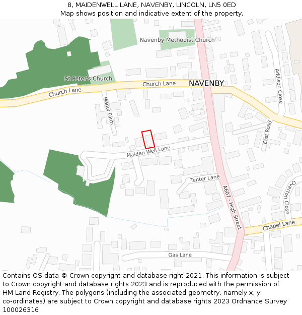 8, MAIDENWELL LANE, NAVENBY, LINCOLN, LN5 0ED: Location map and indicative extent of plot