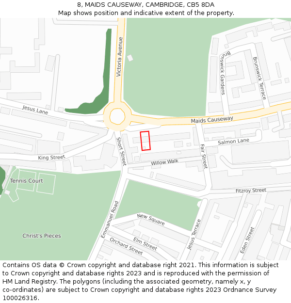 8, MAIDS CAUSEWAY, CAMBRIDGE, CB5 8DA: Location map and indicative extent of plot