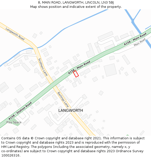 8, MAIN ROAD, LANGWORTH, LINCOLN, LN3 5BJ: Location map and indicative extent of plot