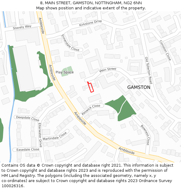 8, MAIN STREET, GAMSTON, NOTTINGHAM, NG2 6NN: Location map and indicative extent of plot