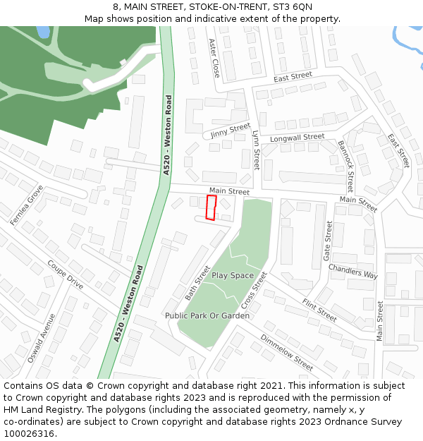 8, MAIN STREET, STOKE-ON-TRENT, ST3 6QN: Location map and indicative extent of plot