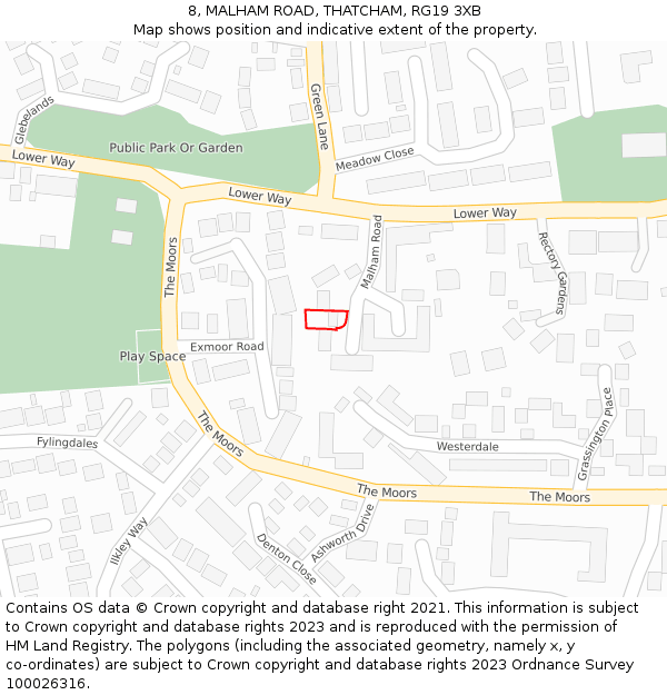 8, MALHAM ROAD, THATCHAM, RG19 3XB: Location map and indicative extent of plot