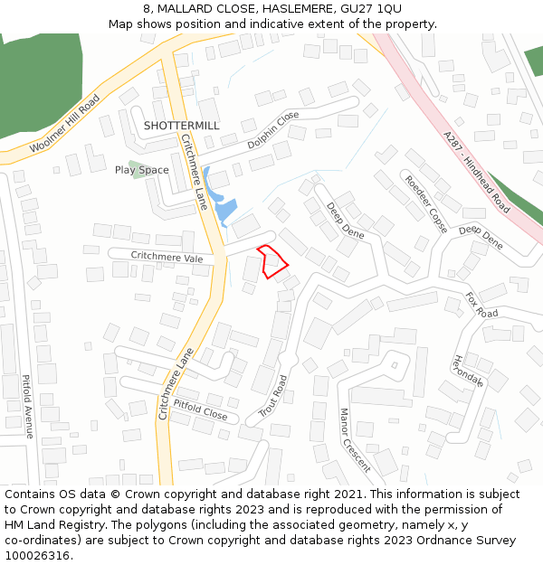 8, MALLARD CLOSE, HASLEMERE, GU27 1QU: Location map and indicative extent of plot