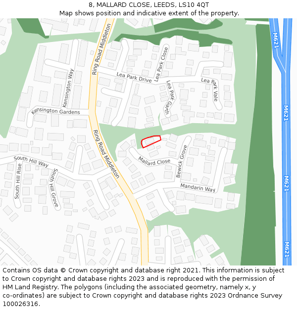 8, MALLARD CLOSE, LEEDS, LS10 4QT: Location map and indicative extent of plot