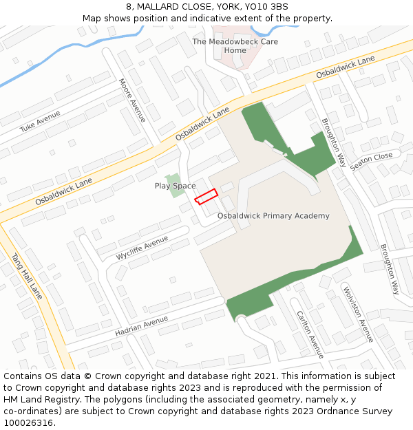 8, MALLARD CLOSE, YORK, YO10 3BS: Location map and indicative extent of plot