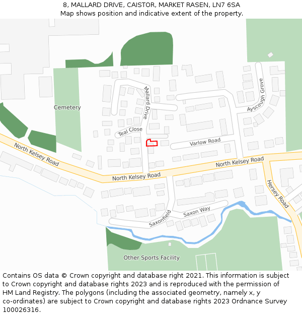 8, MALLARD DRIVE, CAISTOR, MARKET RASEN, LN7 6SA: Location map and indicative extent of plot