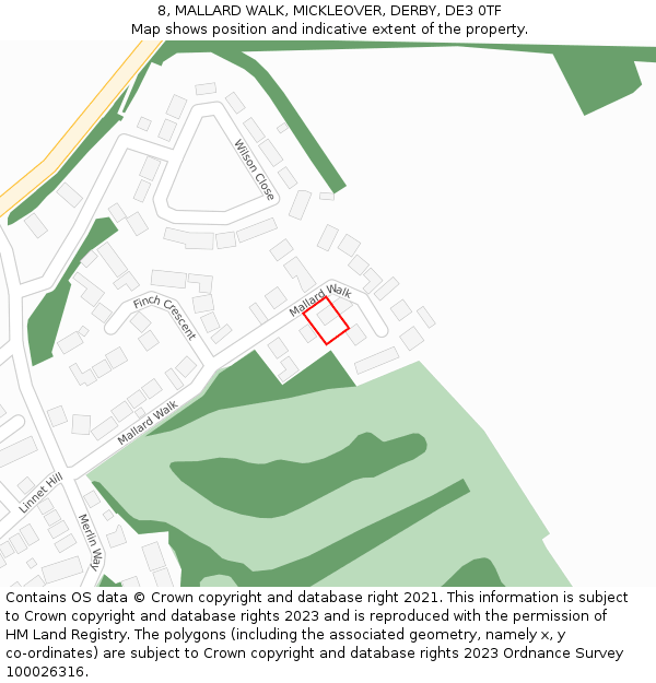 8, MALLARD WALK, MICKLEOVER, DERBY, DE3 0TF: Location map and indicative extent of plot