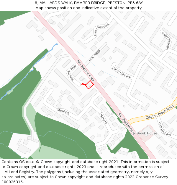 8, MALLARDS WALK, BAMBER BRIDGE, PRESTON, PR5 6AY: Location map and indicative extent of plot