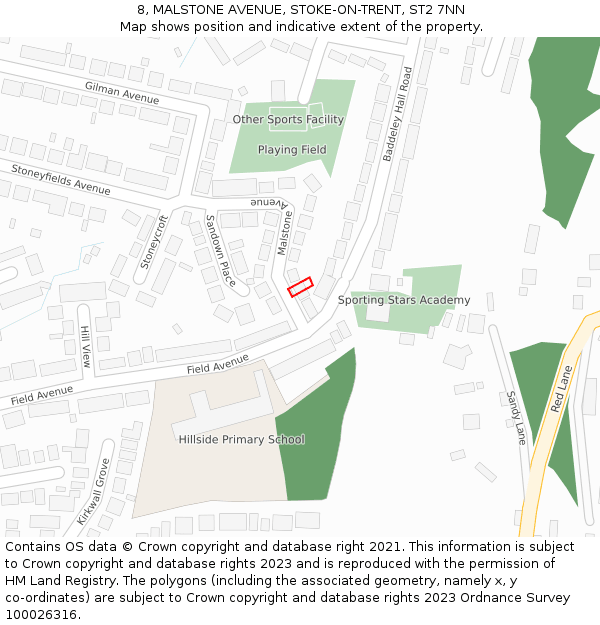 8, MALSTONE AVENUE, STOKE-ON-TRENT, ST2 7NN: Location map and indicative extent of plot