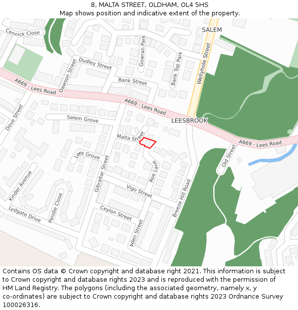 8, MALTA STREET, OLDHAM, OL4 5HS: Location map and indicative extent of plot