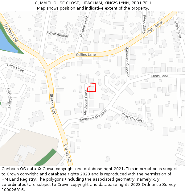 8, MALTHOUSE CLOSE, HEACHAM, KING'S LYNN, PE31 7EH: Location map and indicative extent of plot