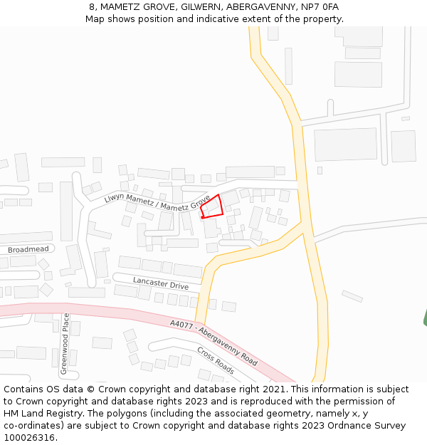 8, MAMETZ GROVE, GILWERN, ABERGAVENNY, NP7 0FA: Location map and indicative extent of plot