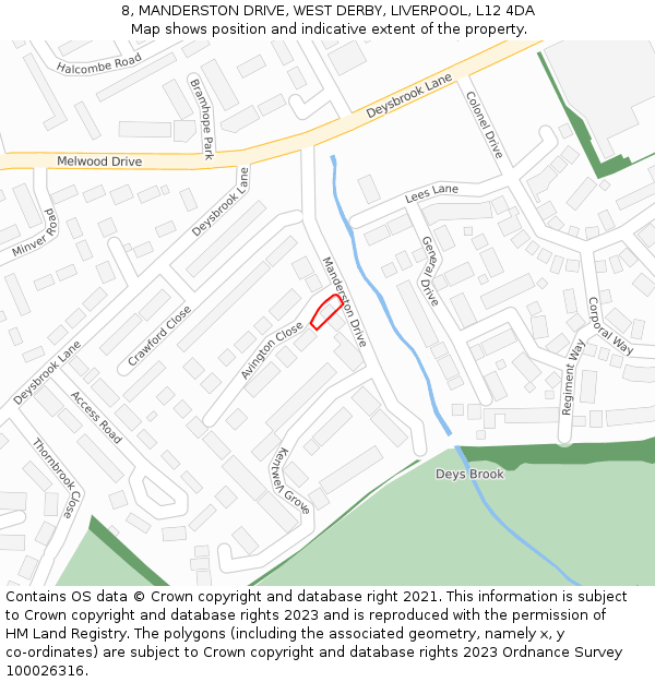 8, MANDERSTON DRIVE, WEST DERBY, LIVERPOOL, L12 4DA: Location map and indicative extent of plot