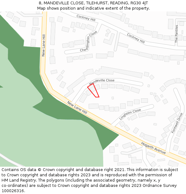 8, MANDEVILLE CLOSE, TILEHURST, READING, RG30 4JT: Location map and indicative extent of plot